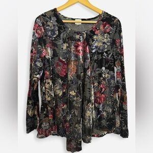 Cupio goth black velvet burnout floral babydoll top Sz XL